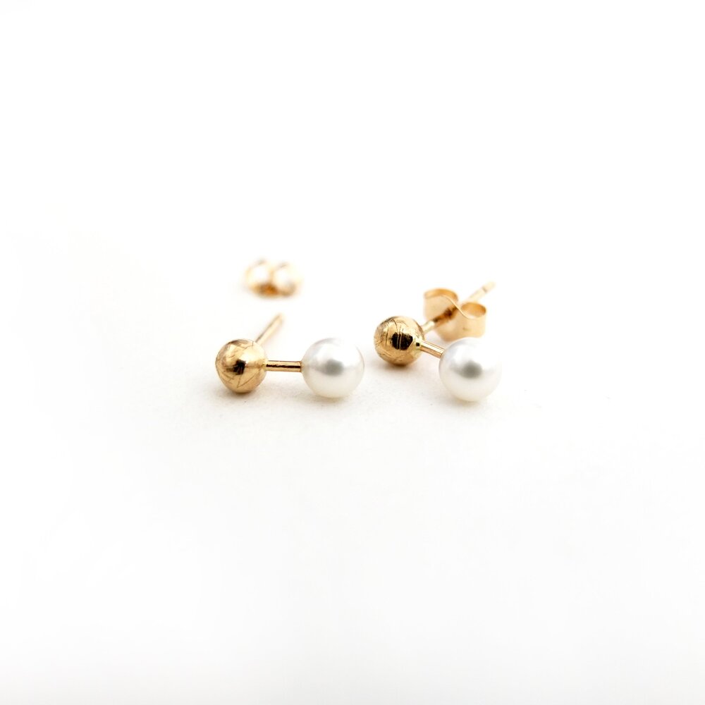 Freshwater Pearl & Gold Bar Earrings