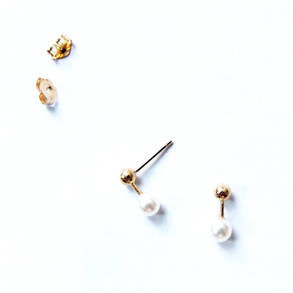 Freshwater Pearl & Gold Bar Earrings