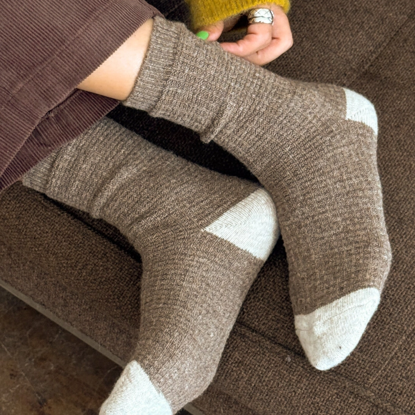 Wool Waffled Socks - Brown