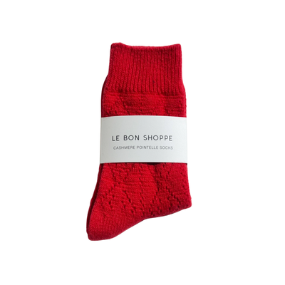 Red Cashmere Pointelle Socks by Le Bon Shoppe