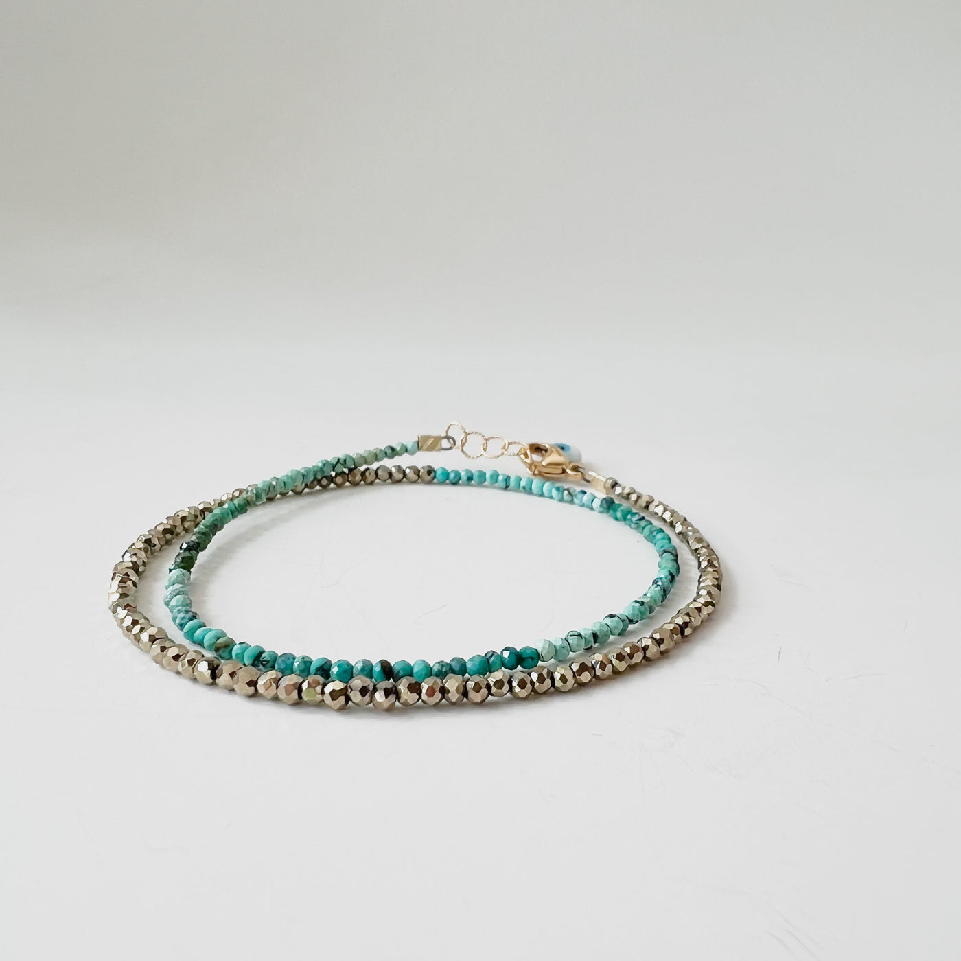 Doublewrap Semi-Precious Chrysocolla & Pyrite Bracelet