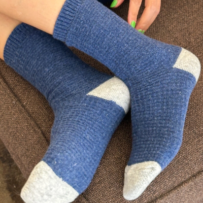 Wool Waffled Socks - Denim