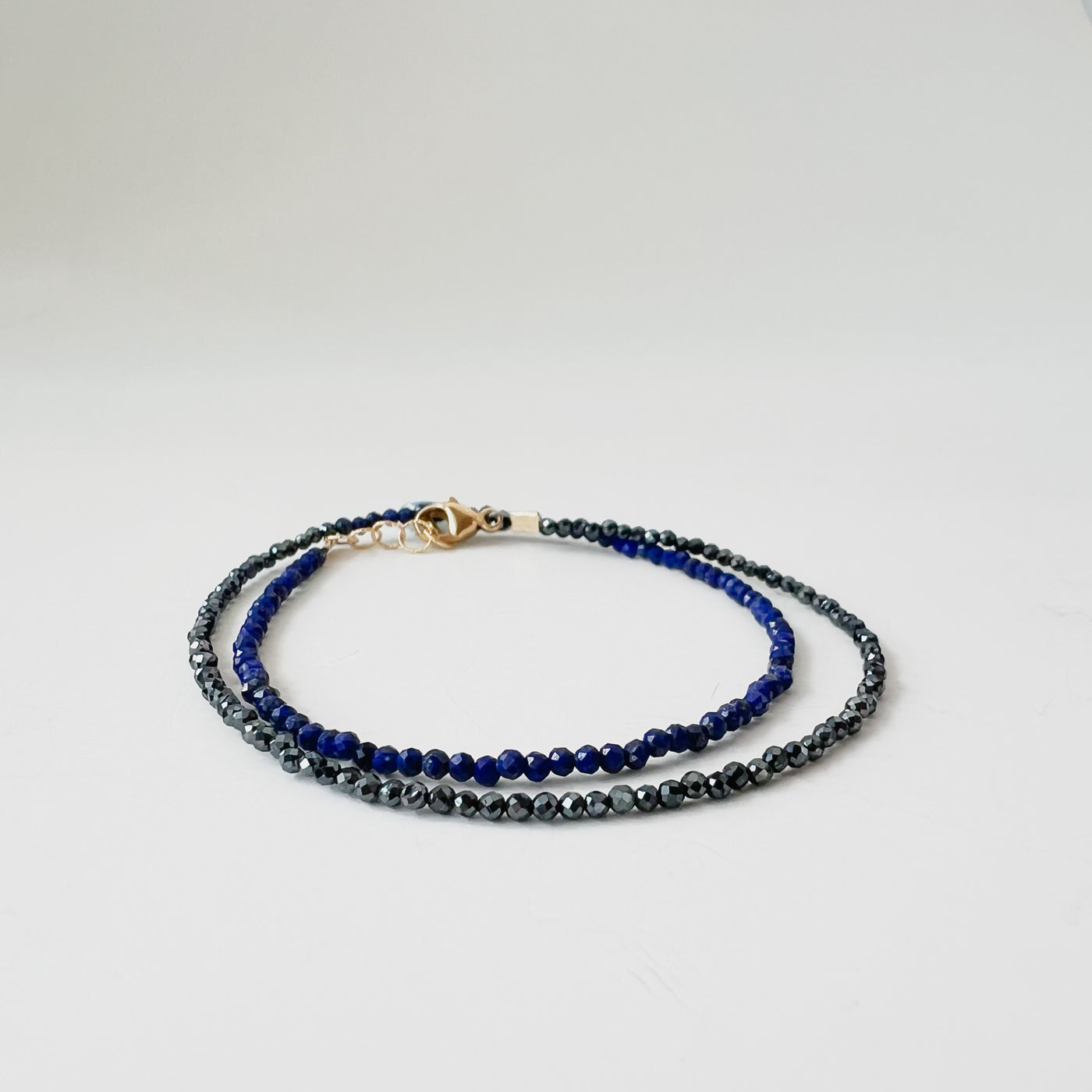 Doublewrap Semi-Precious Lapis & Gunmetal Pyrite Bracelet