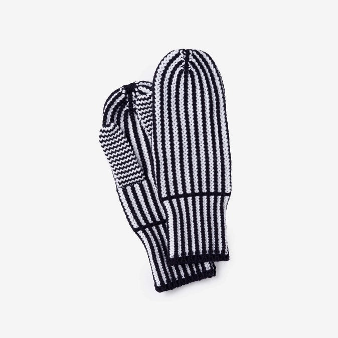 Stripe Knit Mittens - Black White