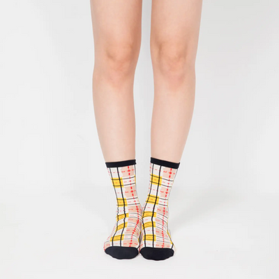 Yellow & Black Tartan Sheer Socks