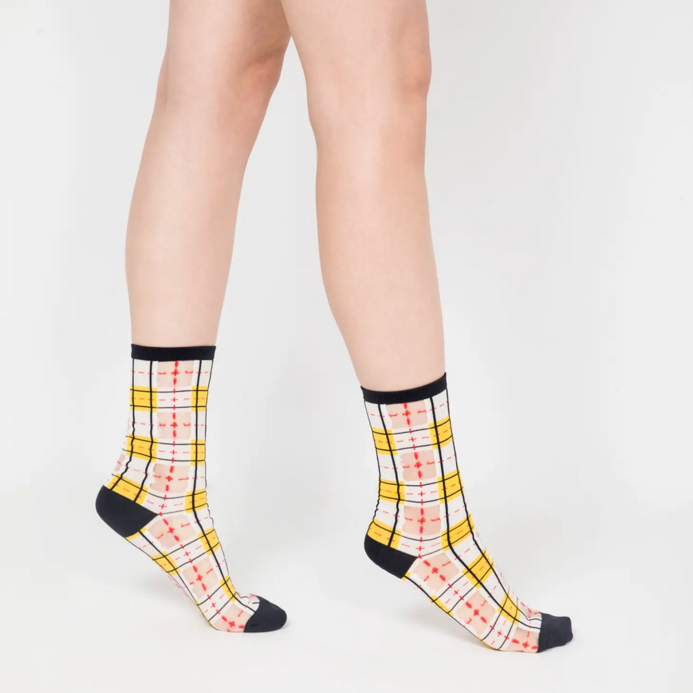 Yellow & Black Tartan Sheer Socks