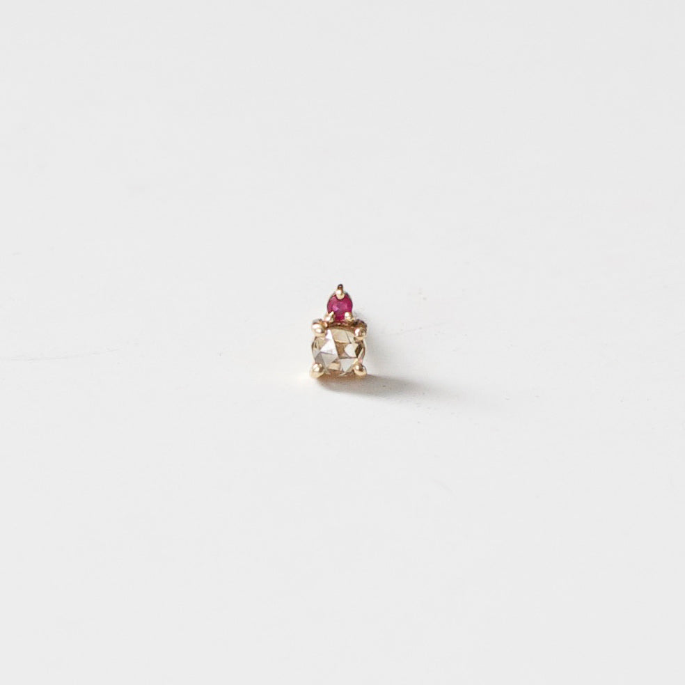 Rosecut Diamond & Ruby Stud - Single