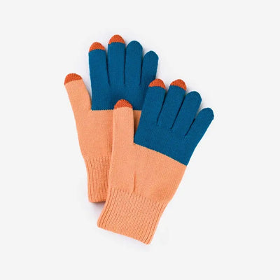 Colorblock Knit Touchscreen Gloves - Teal Peach