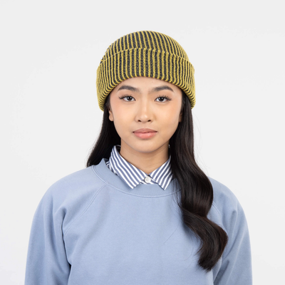 Verloop Simple Rib Knit Beanie -  Golden Olive Navy