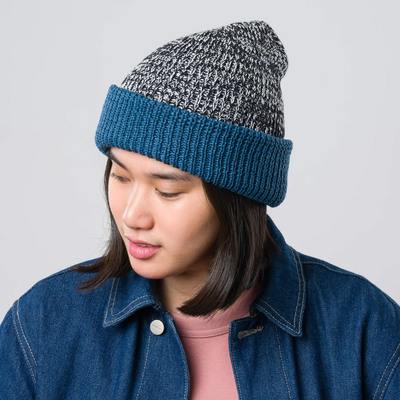Verloop Colorblock Plush Knit Beanie - Black White