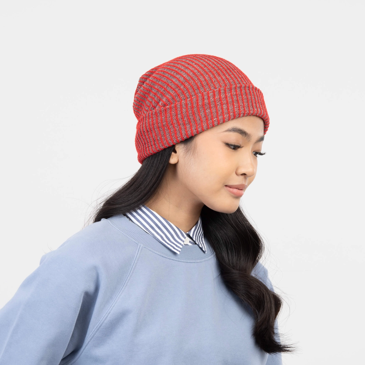 Verloop Simple Rib Knit Beanie -  Red Grey