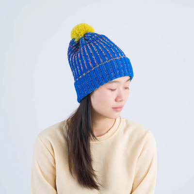 Super Mix Pom Beanie - Blue