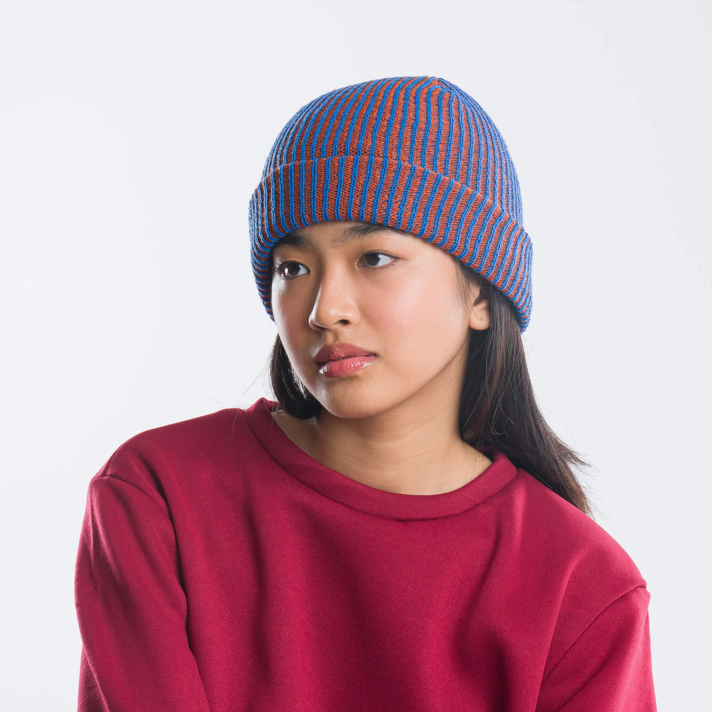 Verloop Simple Rib Knit Beanie - Cobalt Rust