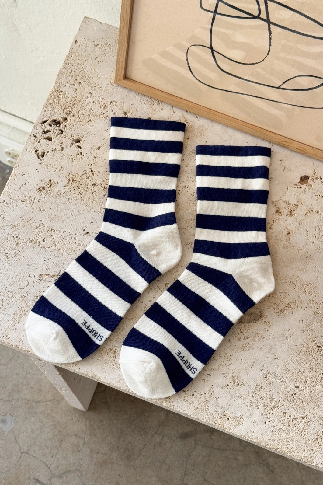 Wide Navy Stripe - Wally Socks