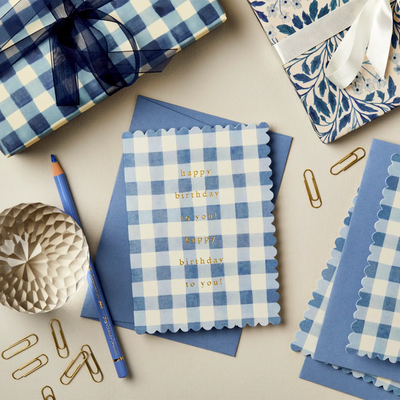 Mid Blue Gingham 'happy Birthday' Card