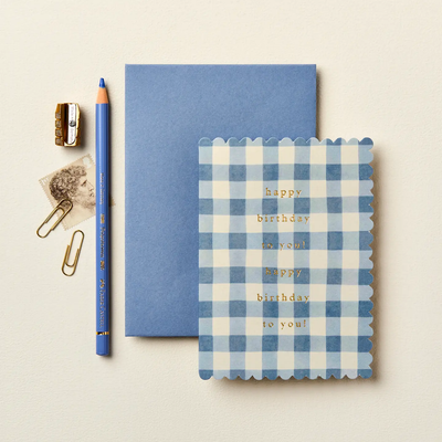 Mid Blue Gingham 'happy Birthday' Card