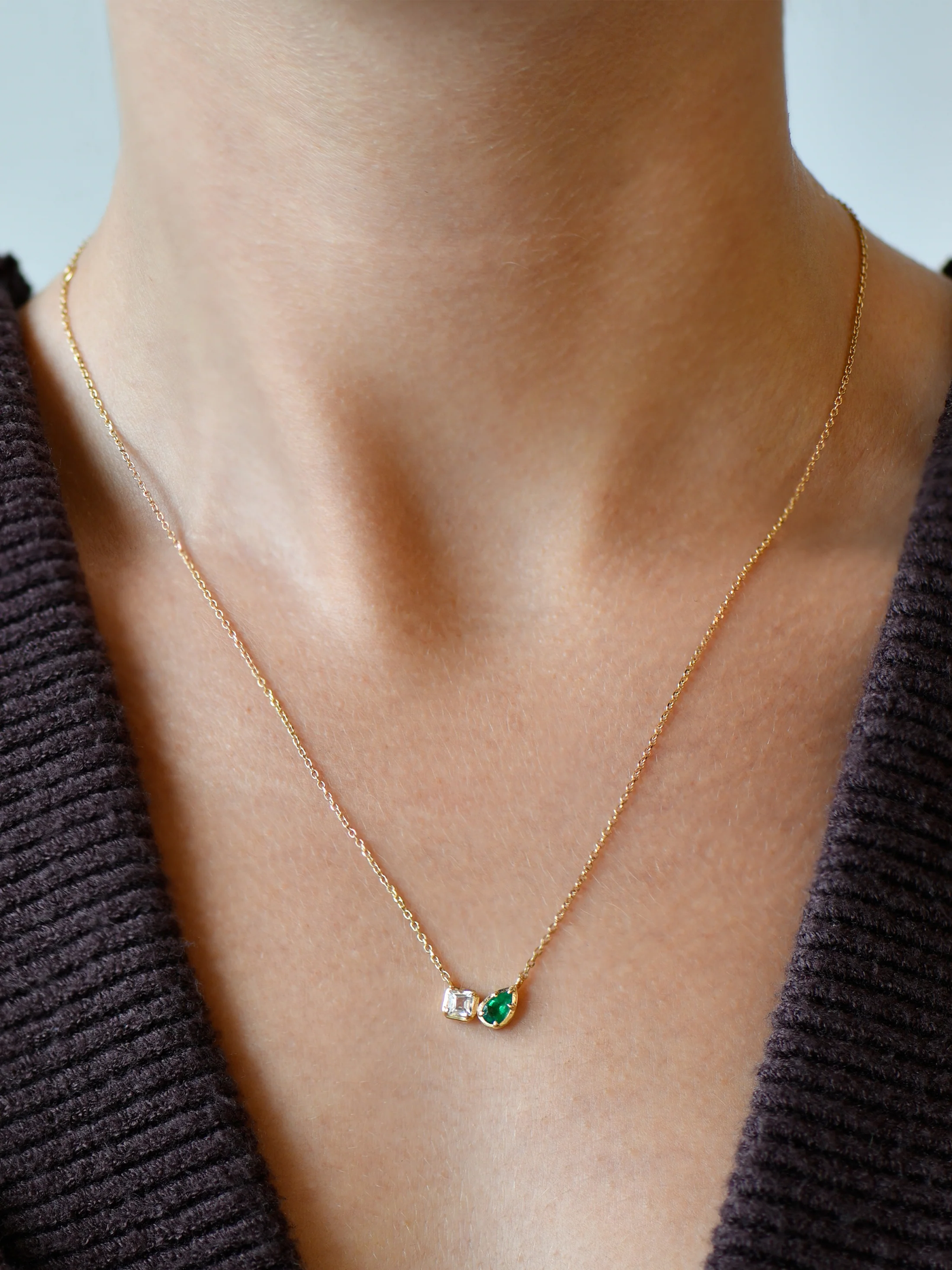 Mélia Toi Et Moi Necklace - Emerald and Clear Topaz necklace