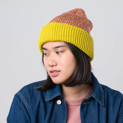 Verloop Colorblock Plush Knit Beanie -  Jade Rust