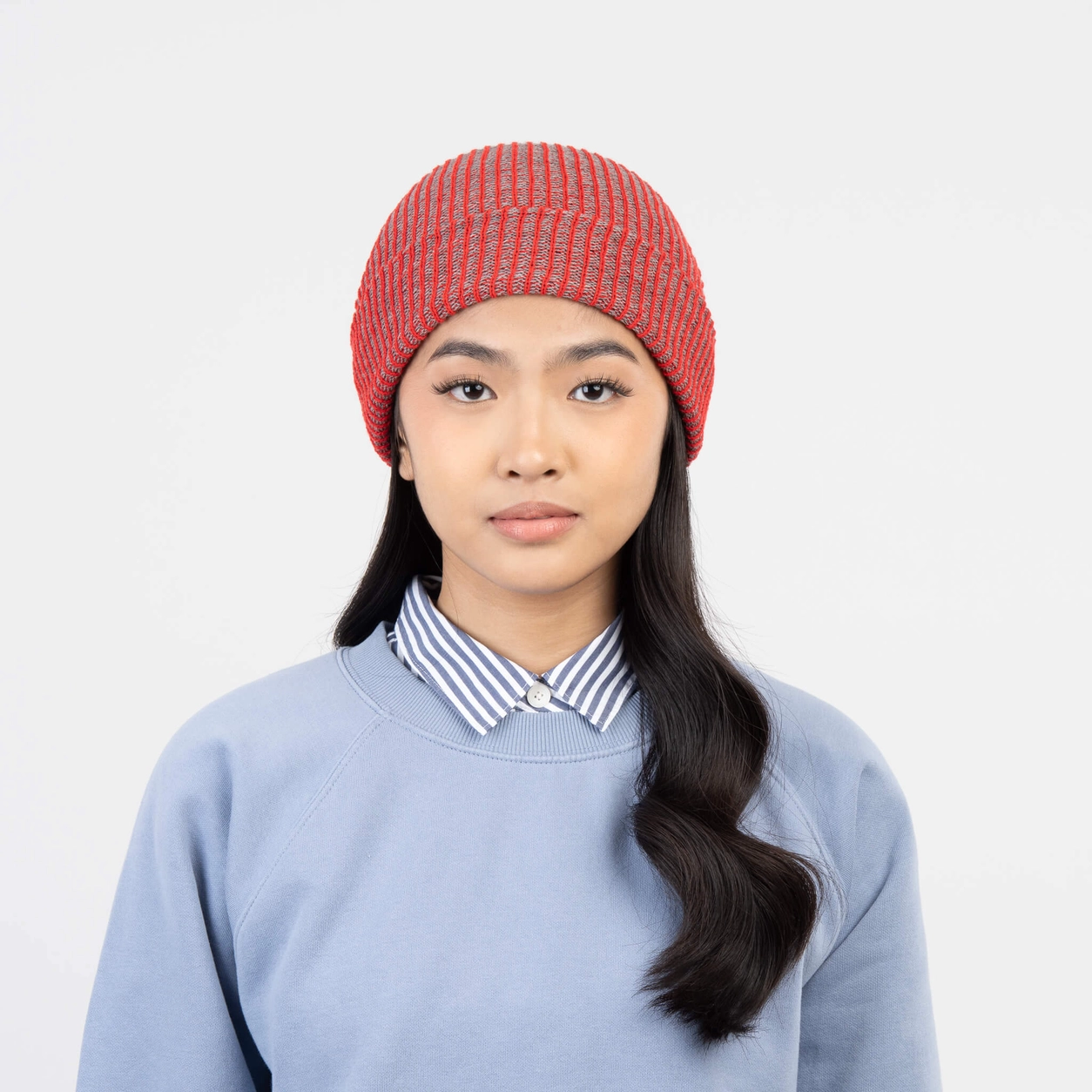Verloop Simple Rib Knit Beanie -  Red Grey