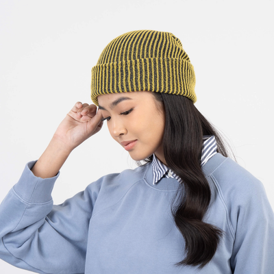 Verloop Simple Rib Knit Beanie -  Golden Olive Navy