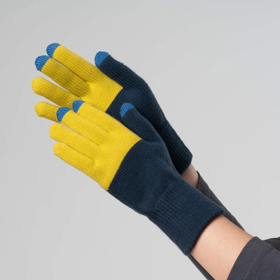 Colorblock Knit Touchscreen Gloves-Golden Olive Navy