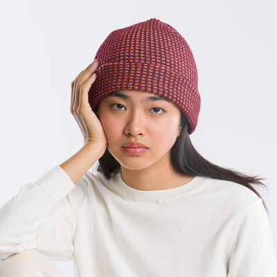 Verloop Simple Grid Knit Beanie - Wine Red