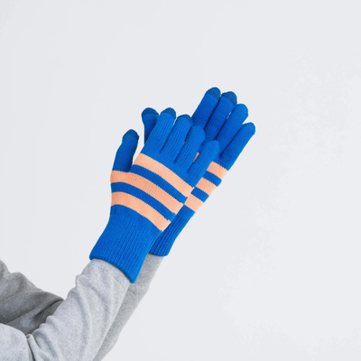 Striped Touchscreen Gloves - Peach Cobalt