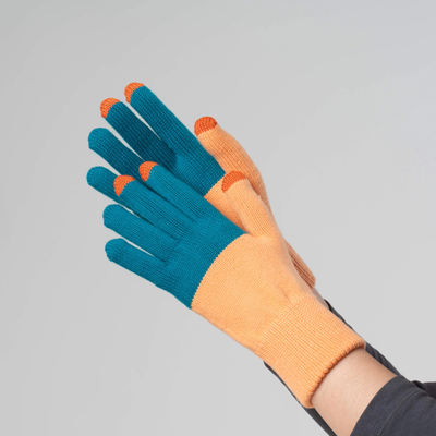 Colorblock Knit Touchscreen Gloves - Teal Peach