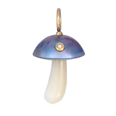 Magic Mushroom Charm Blue Mabe Pearl with Diamond
