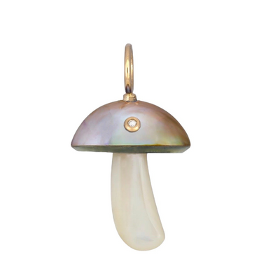 Magic Mushroom Charm Iridescent Copper Mabe Pearl with Diamond